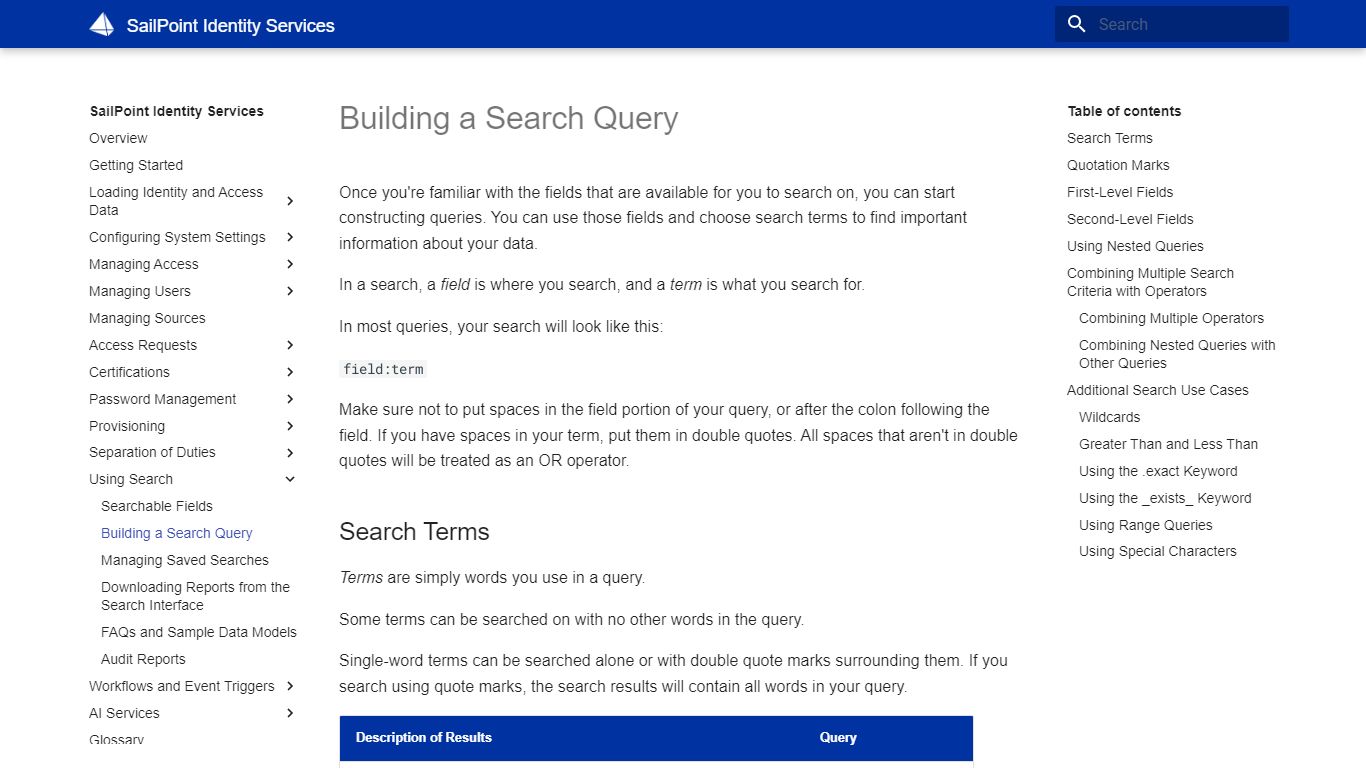 Building a Search Query - SailPoint Identity Services